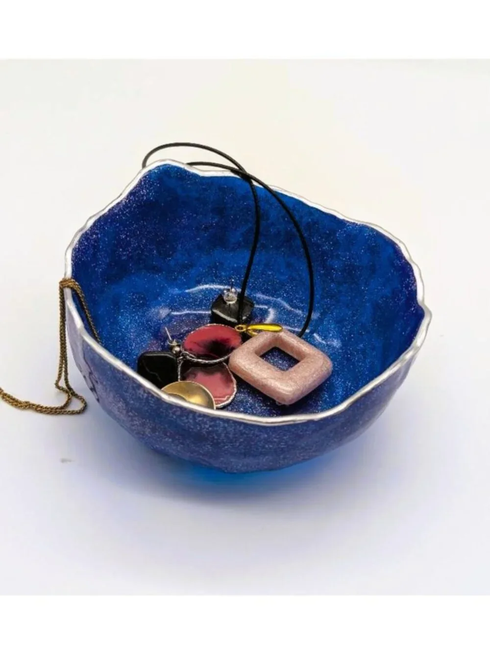 Blue Resin Decorative Bowl With Silver Rim - 4.5